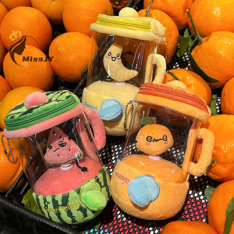 Lindo exprimidor de frutas de dibujos animados llavero de juguete de peluche divertido cordón giratorio muñeco de peluche llavero creativo mochila decoración regalos