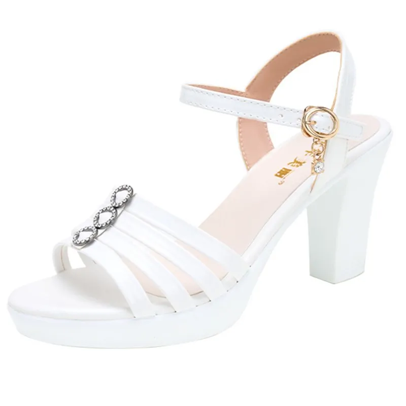 

8cm 10cm Small Size 32-43 Elegant Crystal Block High Heels Sandals Summer 2025 Women's Thick Bottom Platform Sandals Office Mom