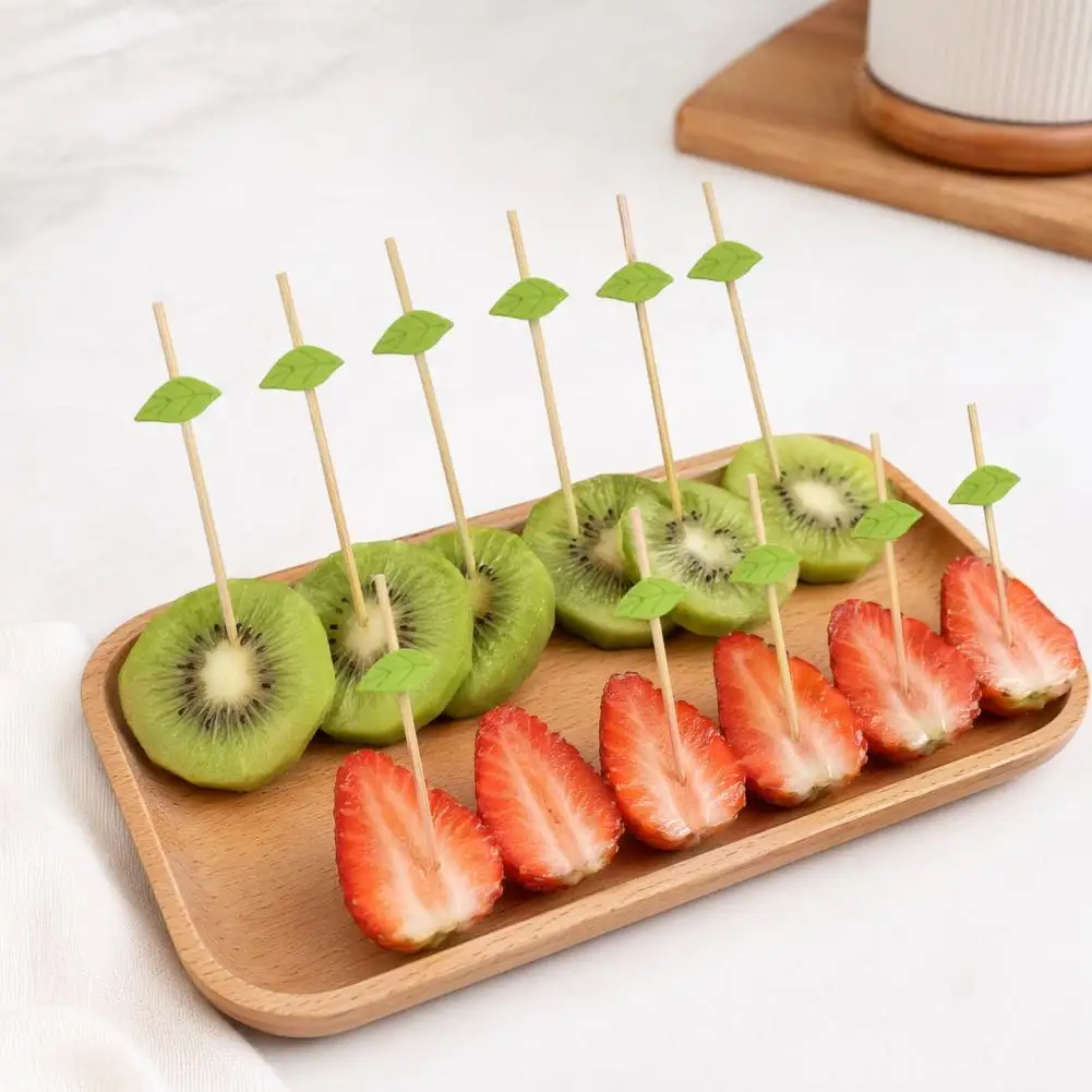 Disposable Fruit Tags Bamboo Fruit Labels 100pcs Bamboo Cocktail Picks with Decorative Flower Leaf Tips Disposable for Cakes