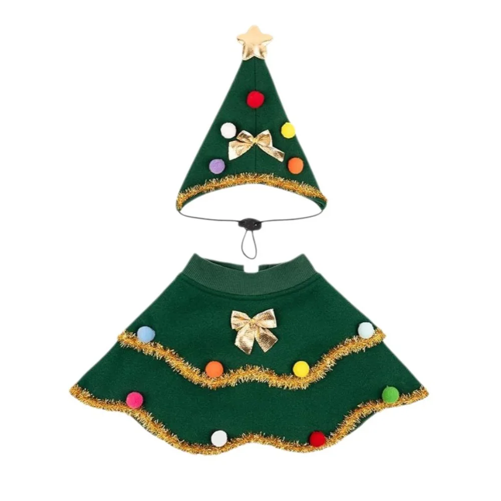 

Cartoon Christmas Dog Cape Adjustable Christmas Tree Design Dog Cosplay Dress Polyester Unique Pet Cloak Festive Style