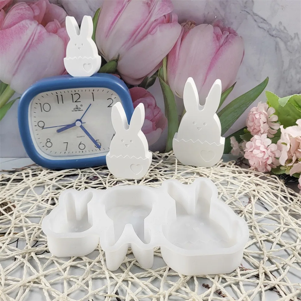 Love Egg Rabbit Ornament Mold Easter Rabbit Decoration Cement Gypsum Mold DIY Silicone Mold