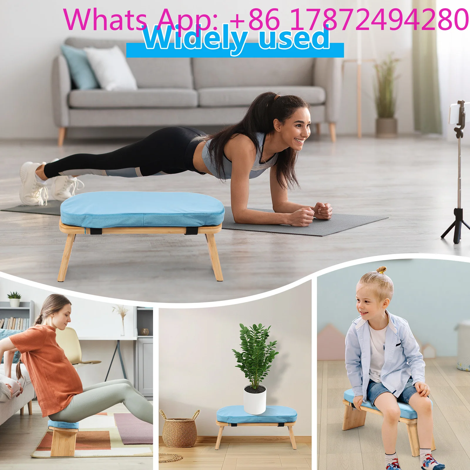 Foldable Bamboo Yoga Bench with Cushion and Carry Bag Ergonomic Kneeling Stool for Indoor Outdoor Sitting Thinking
