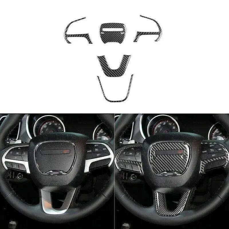 

Car Steering Wheel Cover Sticker Carbon Fiber For Dodge Charger 2015-2020 5pcs