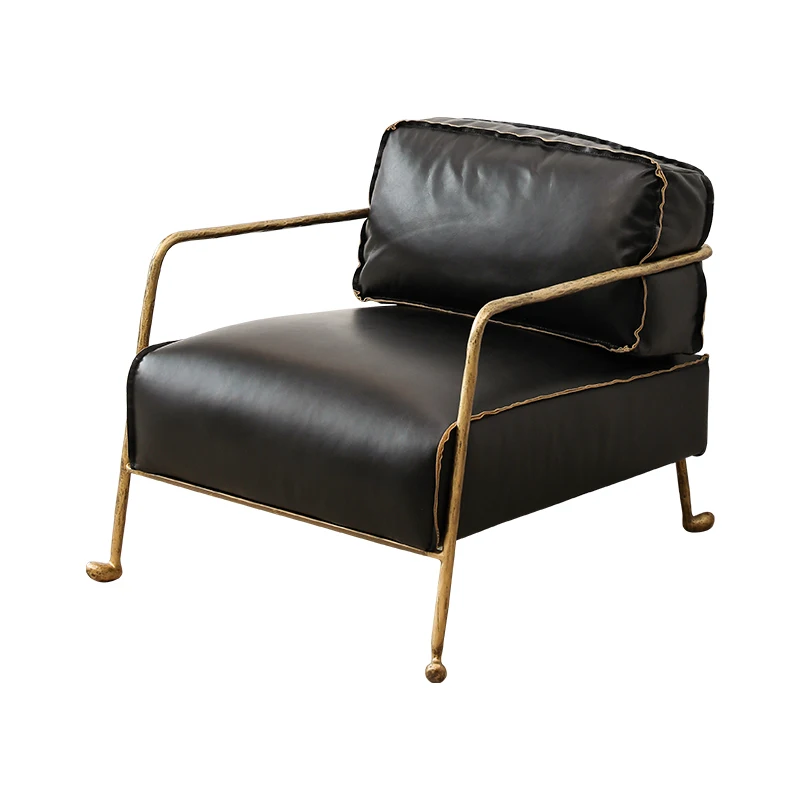

Oil wax leather sofa chair medieval forged steel light luxury living room leather single sofa leisure recliner