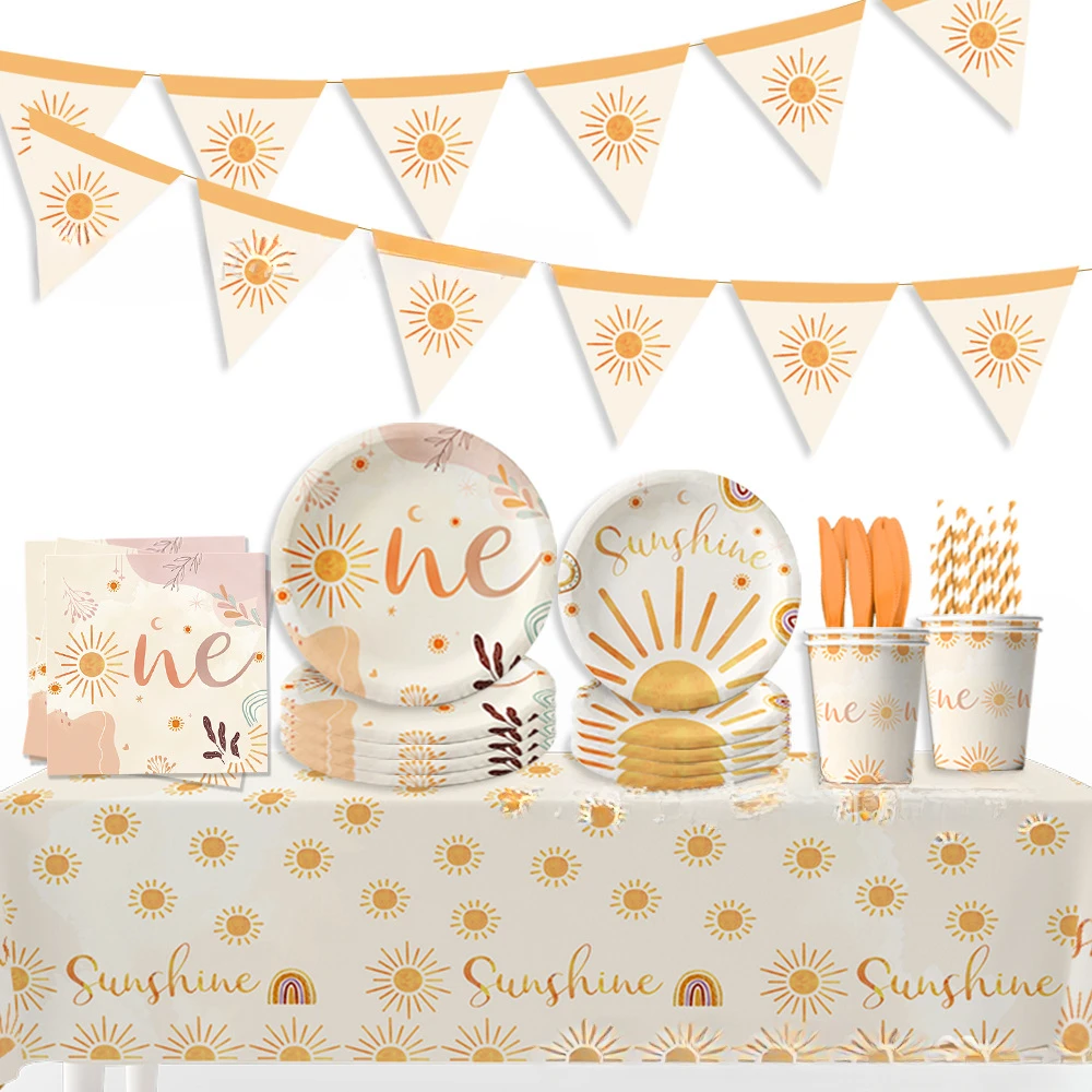 10pcs Sun Themed Birthday Party Decorations Tableware Paper Plates Tissues Tablecloths Party Decorations and Decorations