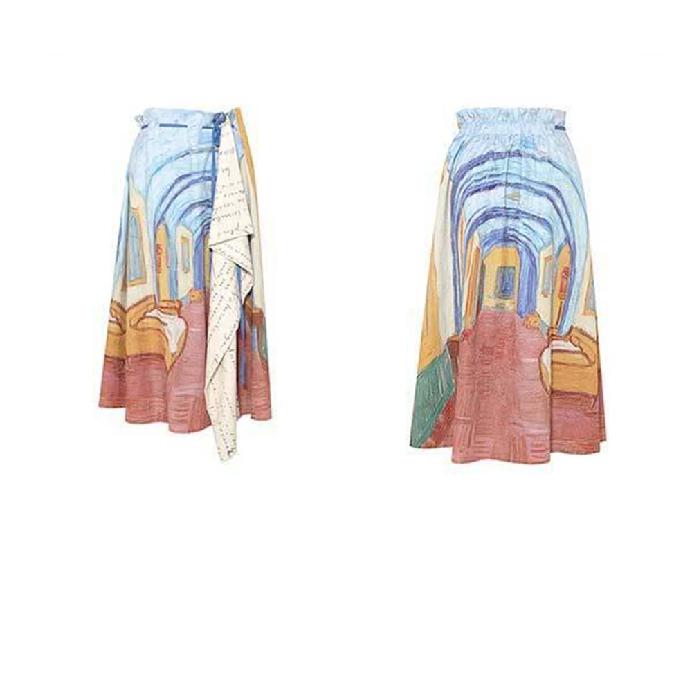 Van Gogh skirt 2025 summer new retro printing irregular art gallery female students slim and thin