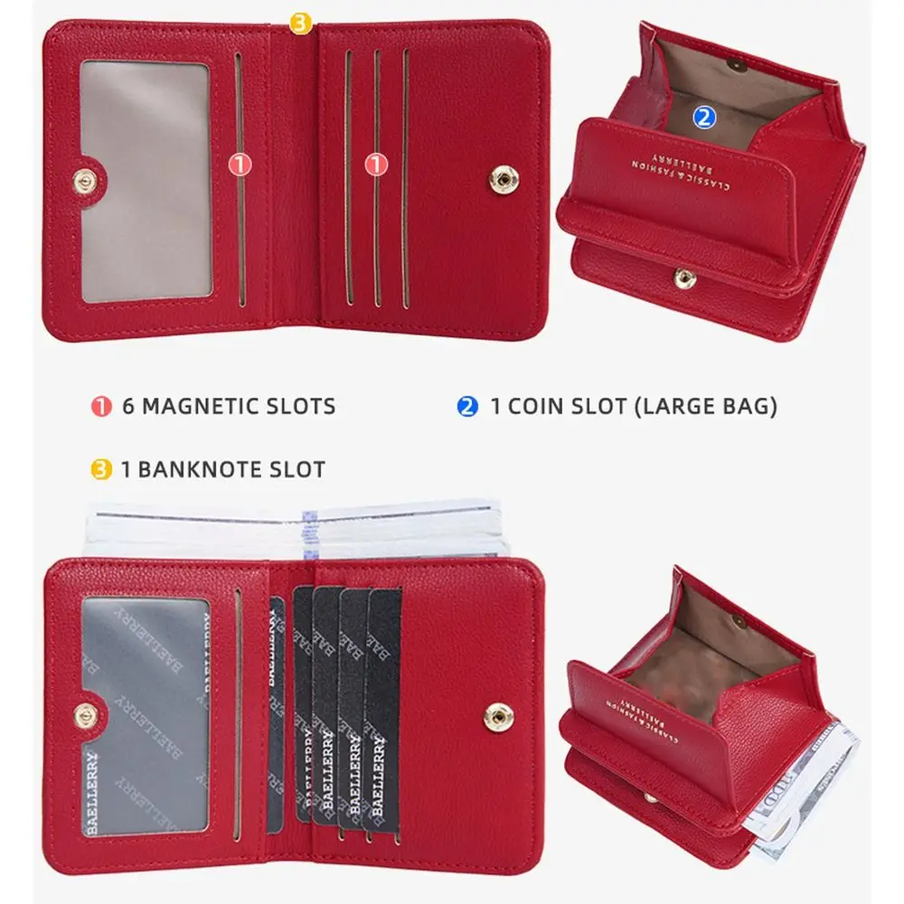 

Casual Elegant Women Short Wallet Large Capacity Zipper Closure Brand Female Purses Simple Solid Color Business Card Holder Lady
