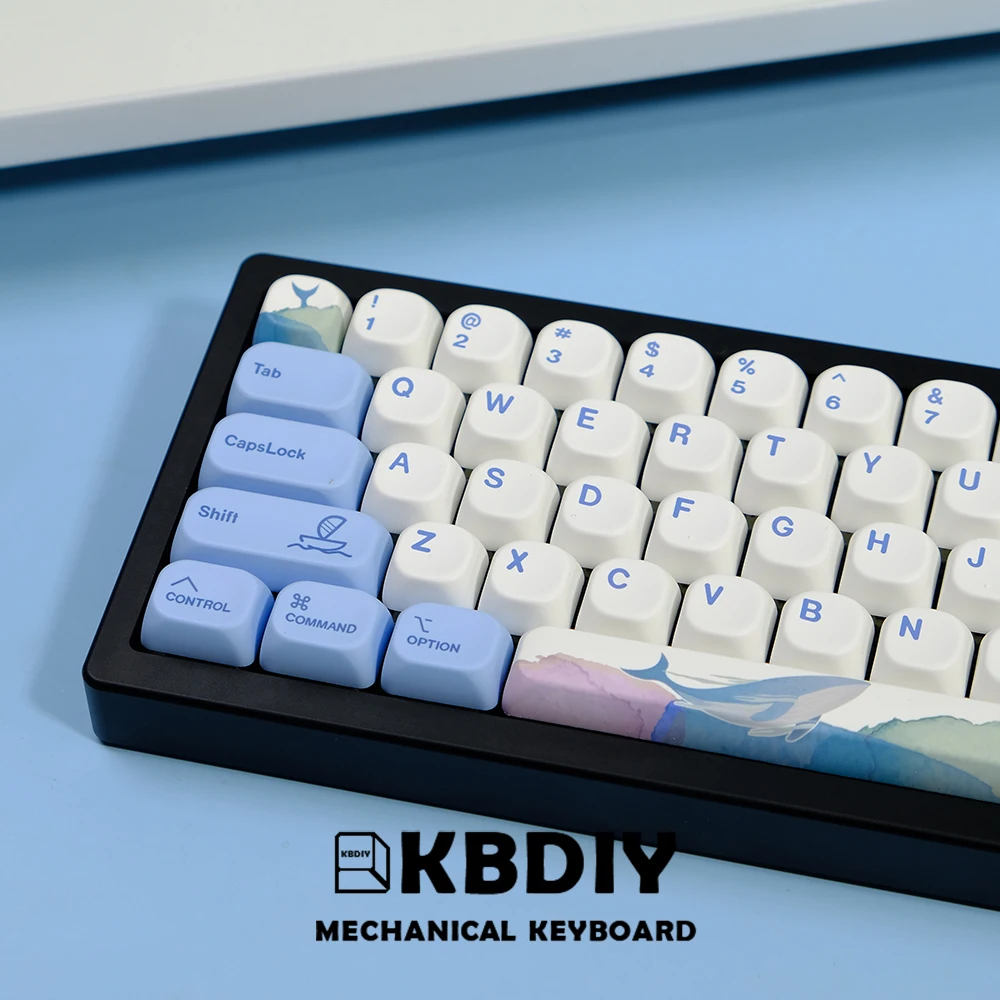 KBDiy KOA Profile Keycaps PBT Ocean Whale Russian Japanese Keycap Custom for Mechanical Keyboard ISO 135 Key Caps for MX GMK67