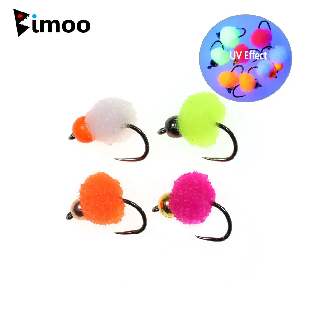 Bimoo 4PCS #16 Fluorescent Brass Bead Head Barbless Eggstacy Egg Fly  Artificial Salmon Fish Roe Bait Trout Bass Fishing Lures - AliExpress 18