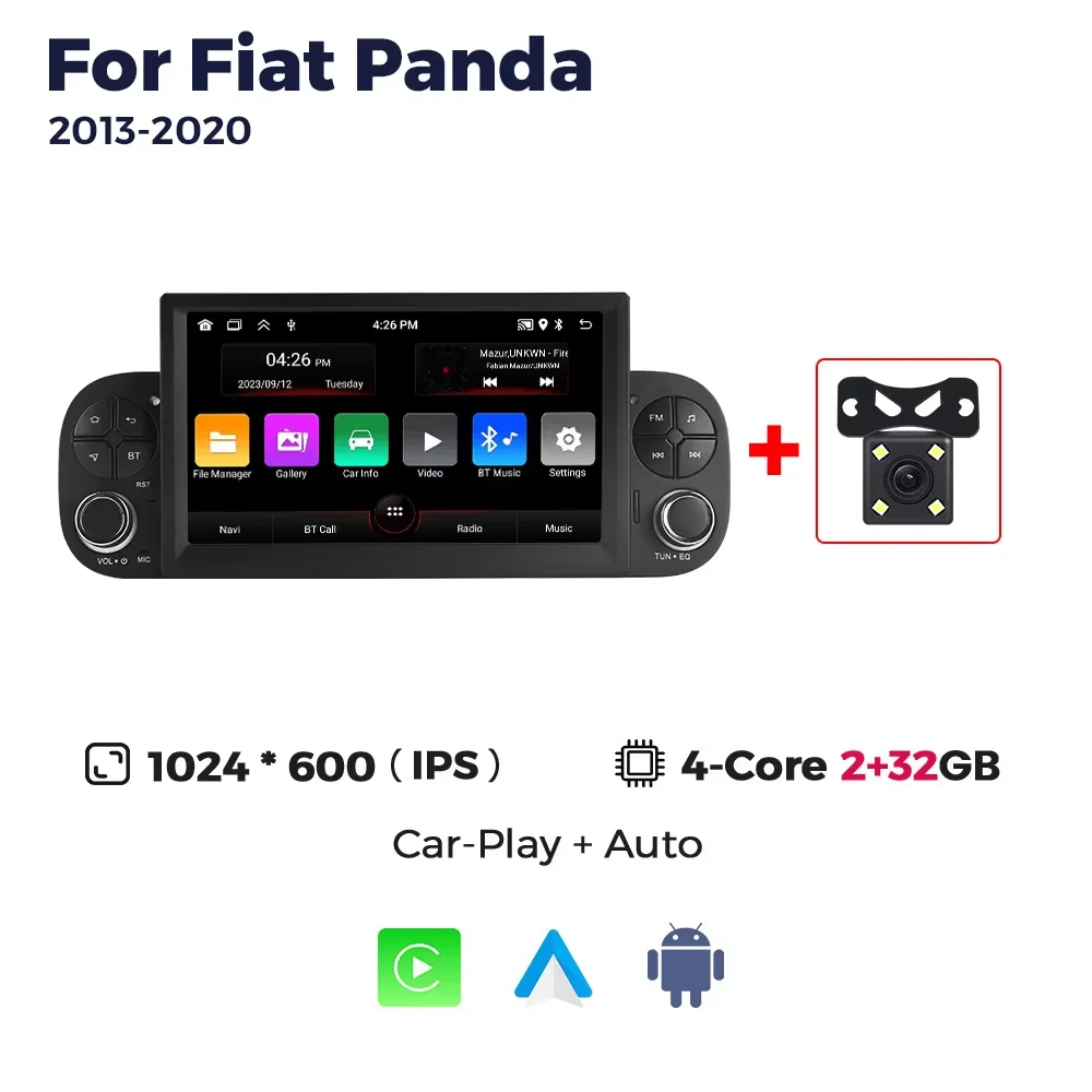 Voor Fiat Panda 2013 2014 2015 2016 2017 2018 2019 2020 Carplay Android Auto Multimedia Speler Gps Navigatie Fm Radio Stereo apple carplay car