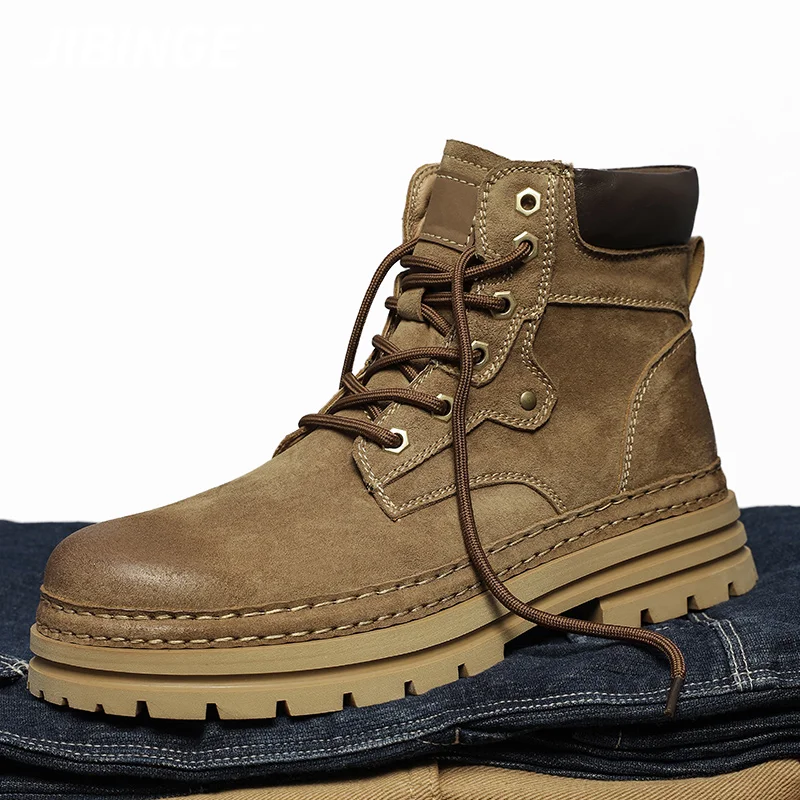 

Winter New Retro Style Solid Color Round-top High-top Lace-up High-quality Flat Wear-resistant and Anti-slip Men's Work Boots