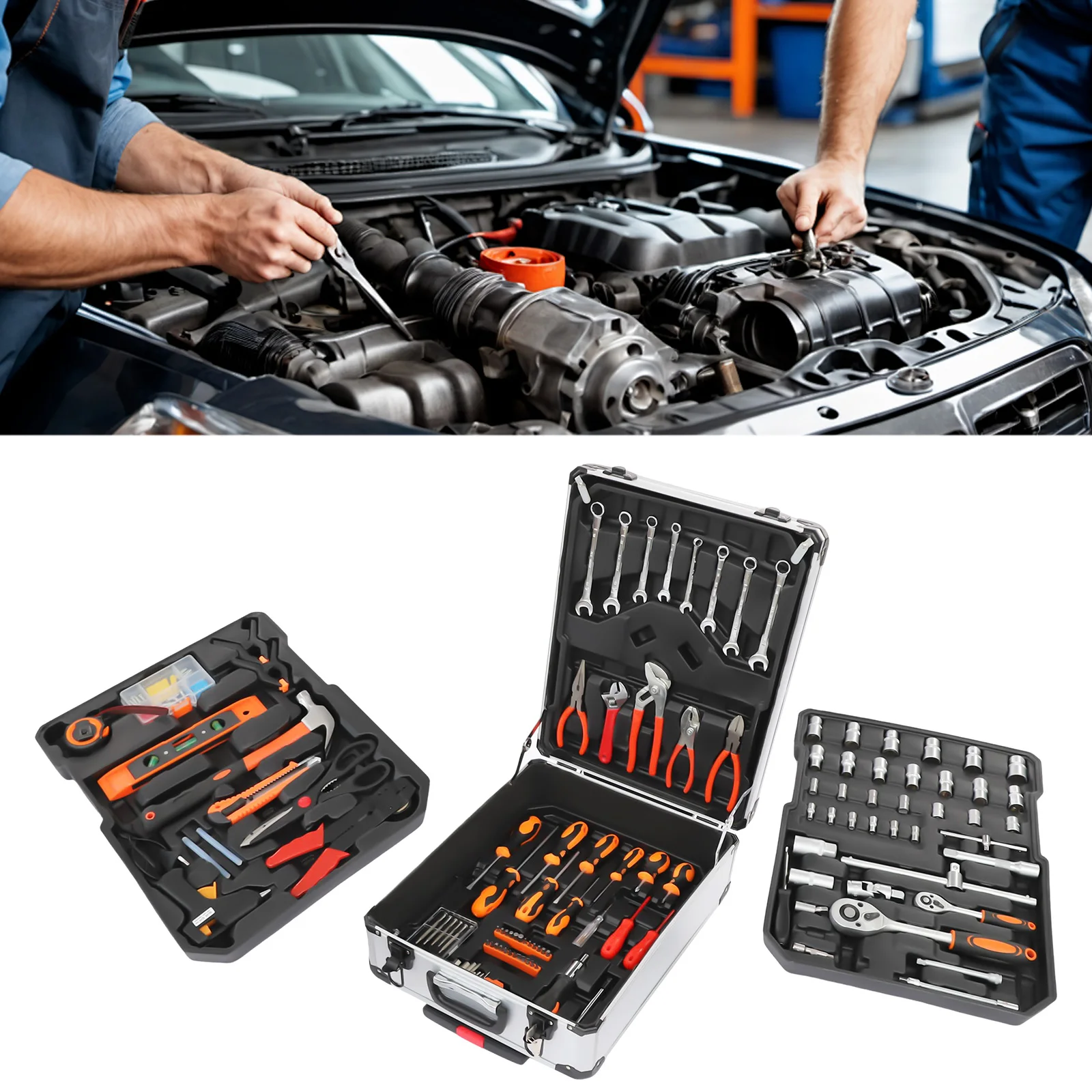 

187-Piece Trolley Case Tool Box Set Carbon Steel Household Hand Tool Kit with Lockable Luggage for Vehicle/Home Repair