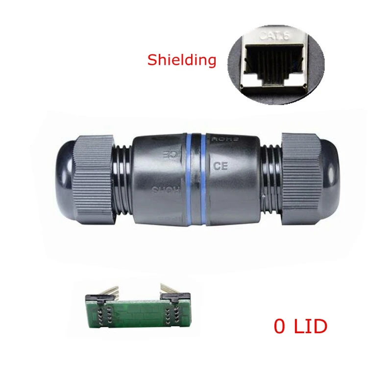 Waterproof RJ45 socket, Ethernet LAN RJ 45 CAT 6 female double-head M25 nut Straight head Water proof LID connector plug adapter