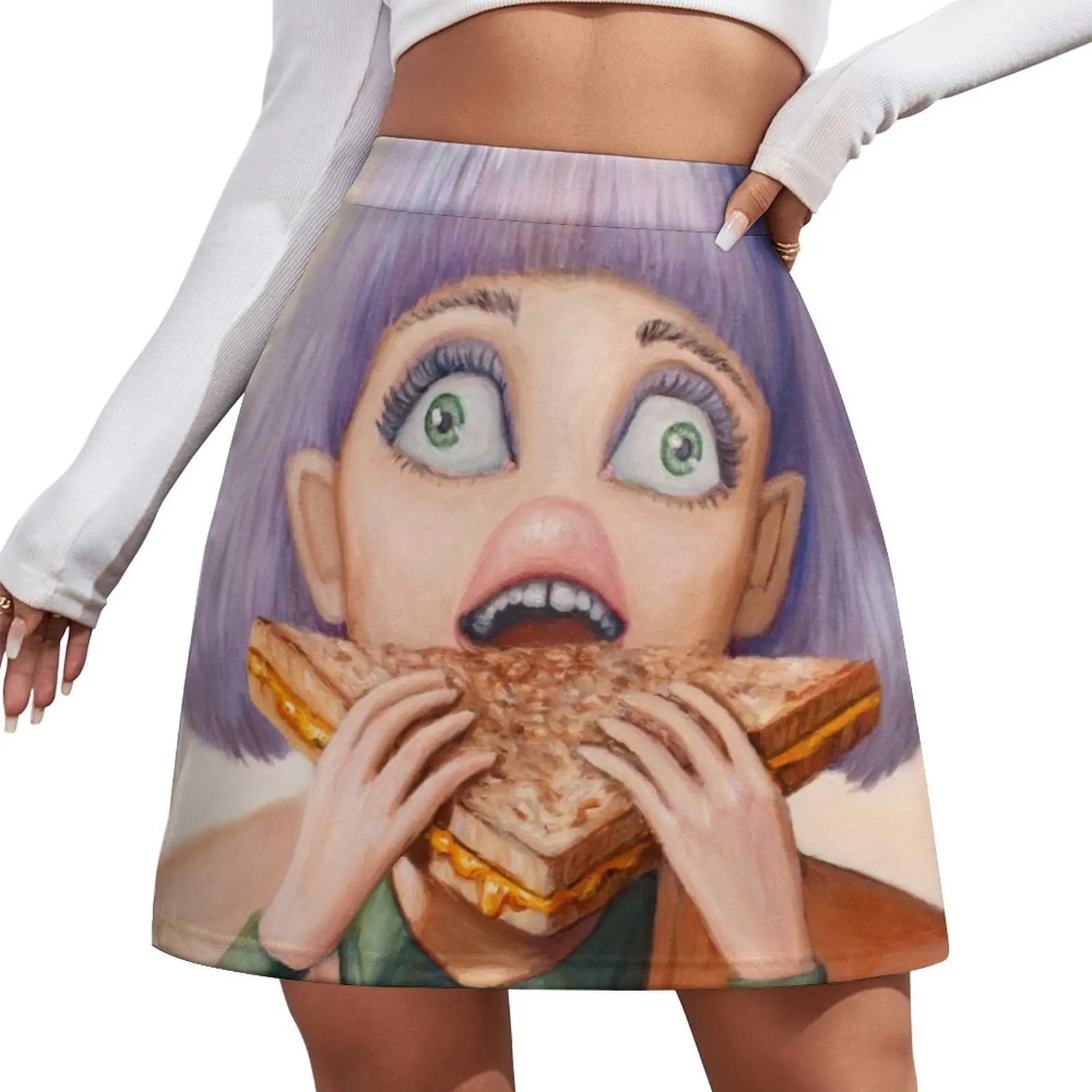 

Grilled - Painting of woman eating a sandwich by artist Heather Buchanan Mini Skirt new in external clothes Mini Skirt