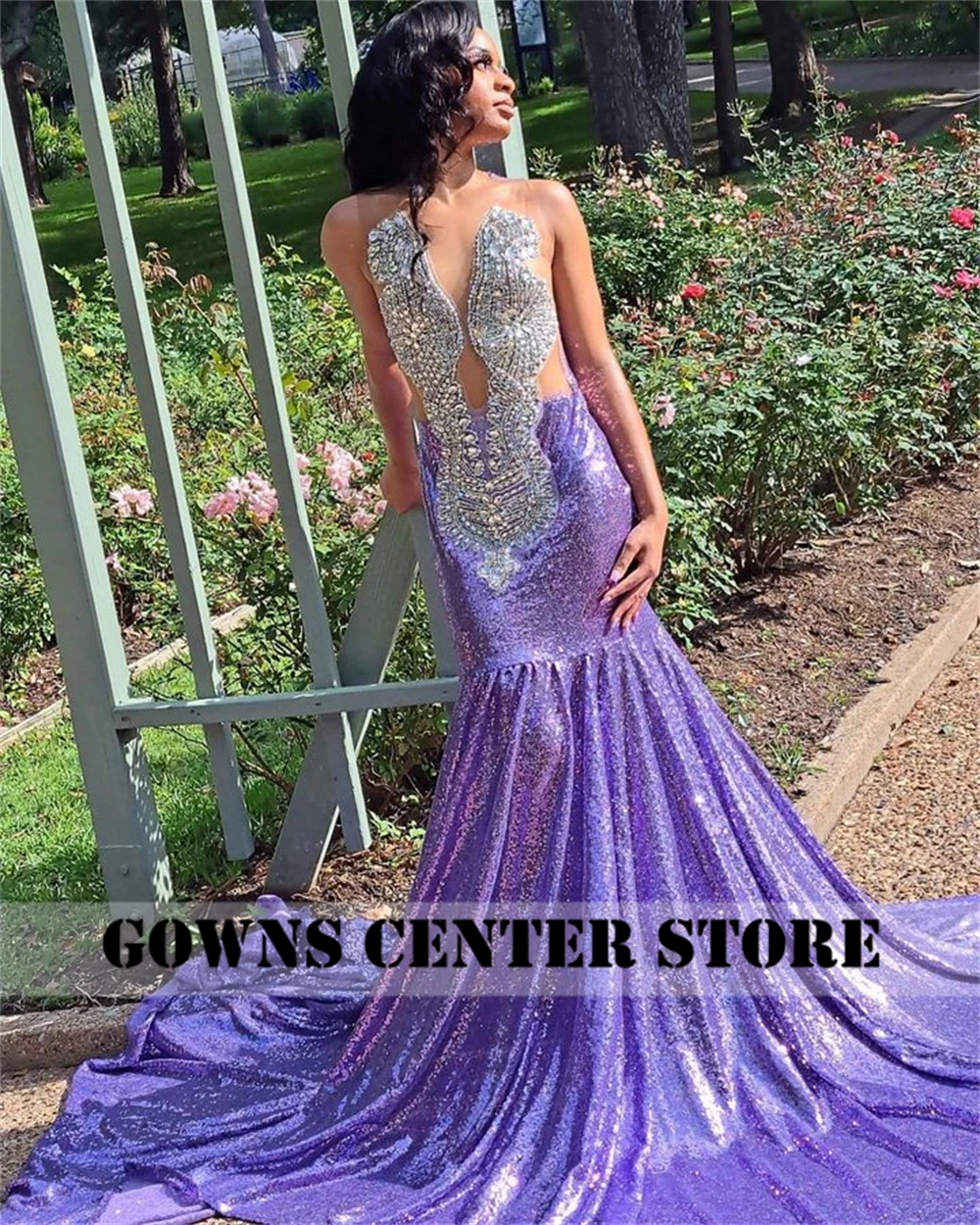 Shiny Purple Long Train Silver Rhinestone Prom Dress 2024 Blackgirl Mermaid Party Dress Women Elegant Luxury See Thru Customized