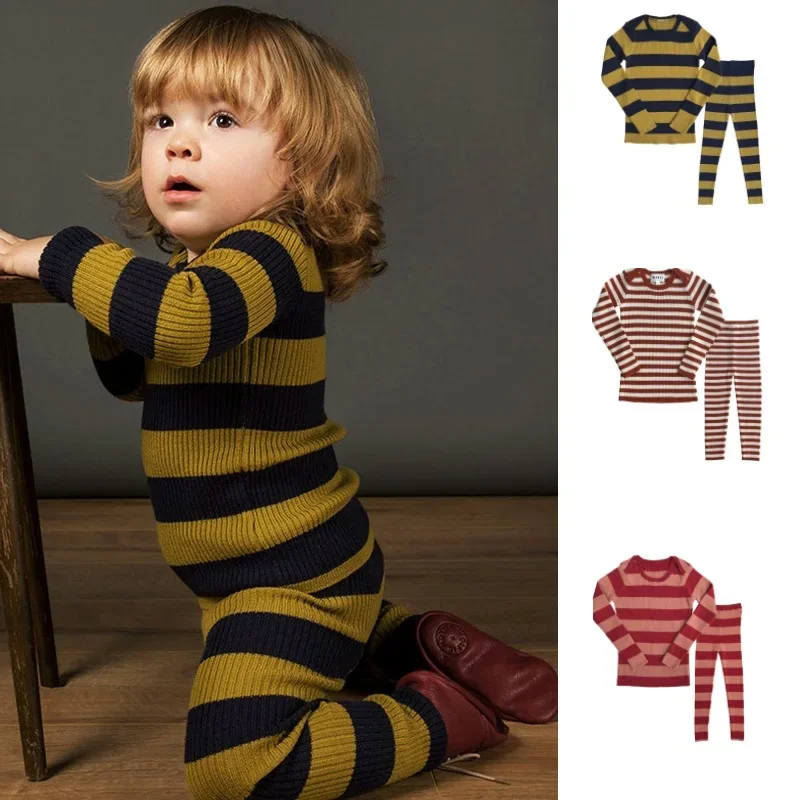 

Children's Bottoming Shirt Suit 2024 Winter Striped Comfortable Boys Homewear Cotton Christmas Baby Clothes Children's Clothing