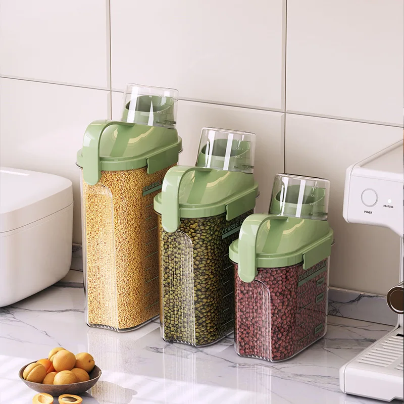 2500ML Transparent Sealed Storage Tank Grain Soybeans Storage Box with Measuring Cup Food Container Kitchen Organizer