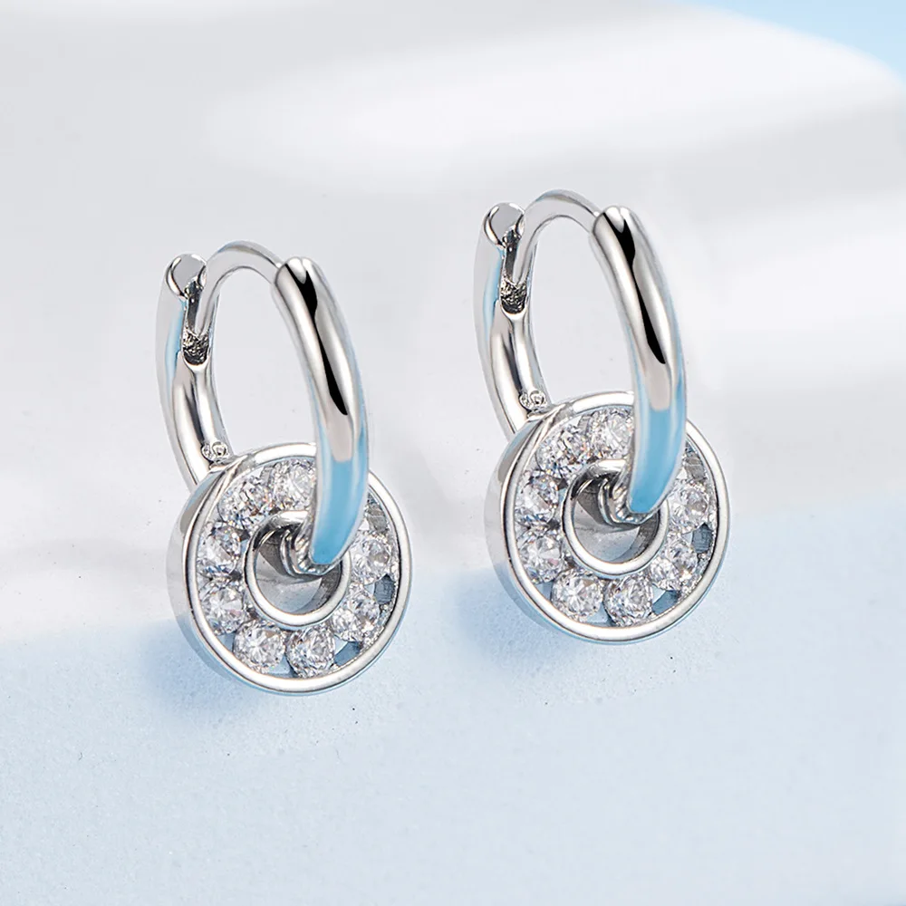 Pendientes de aro con colgante de círculo de circón para mujer, dulce, romántico, geométrico, personalidad, desmontable, regalo de joyería para la oreja