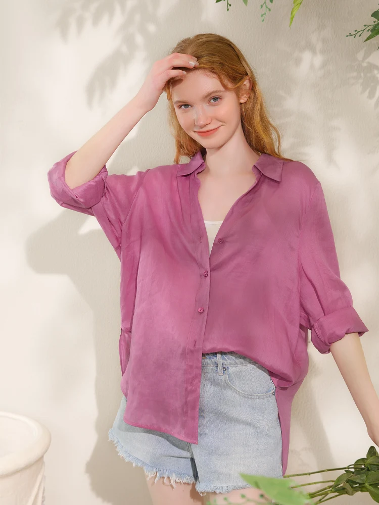 SuyaDream-camisas naturales para mujer, blusas elegantes holgadas de ramio con botonadura única, Top acogedor de primavera y verano, rosa y azul,