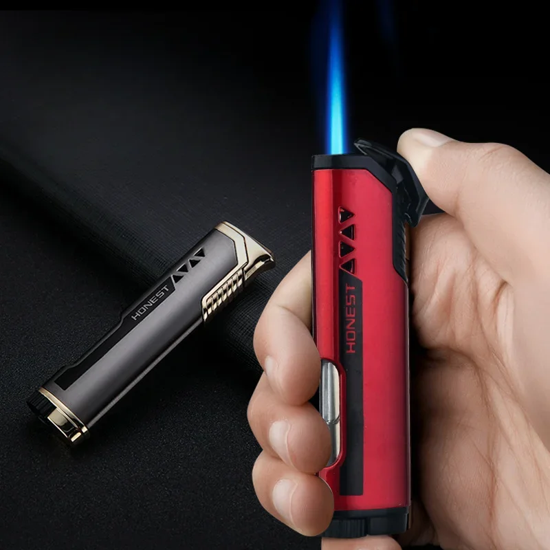 2024 HONEST Slim Strip Gas Lighter Windproof Blue Flame Cigar Turbine Torch Visible Air Window Comfortable Feel Hgih-end Gift