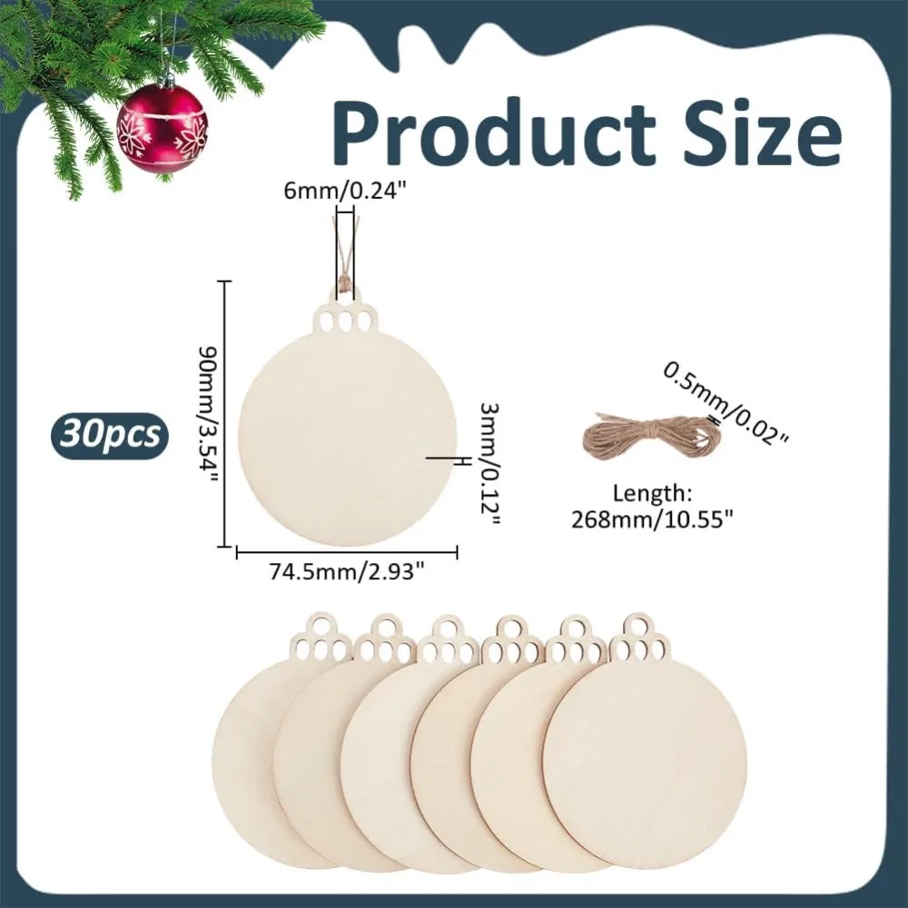 Unfinished Blank Wooden Round Pendants for Painting Arts Pyrography Home Decor with Jute Cord BurlyWood 90x74.5x3mm Hole: 6mm