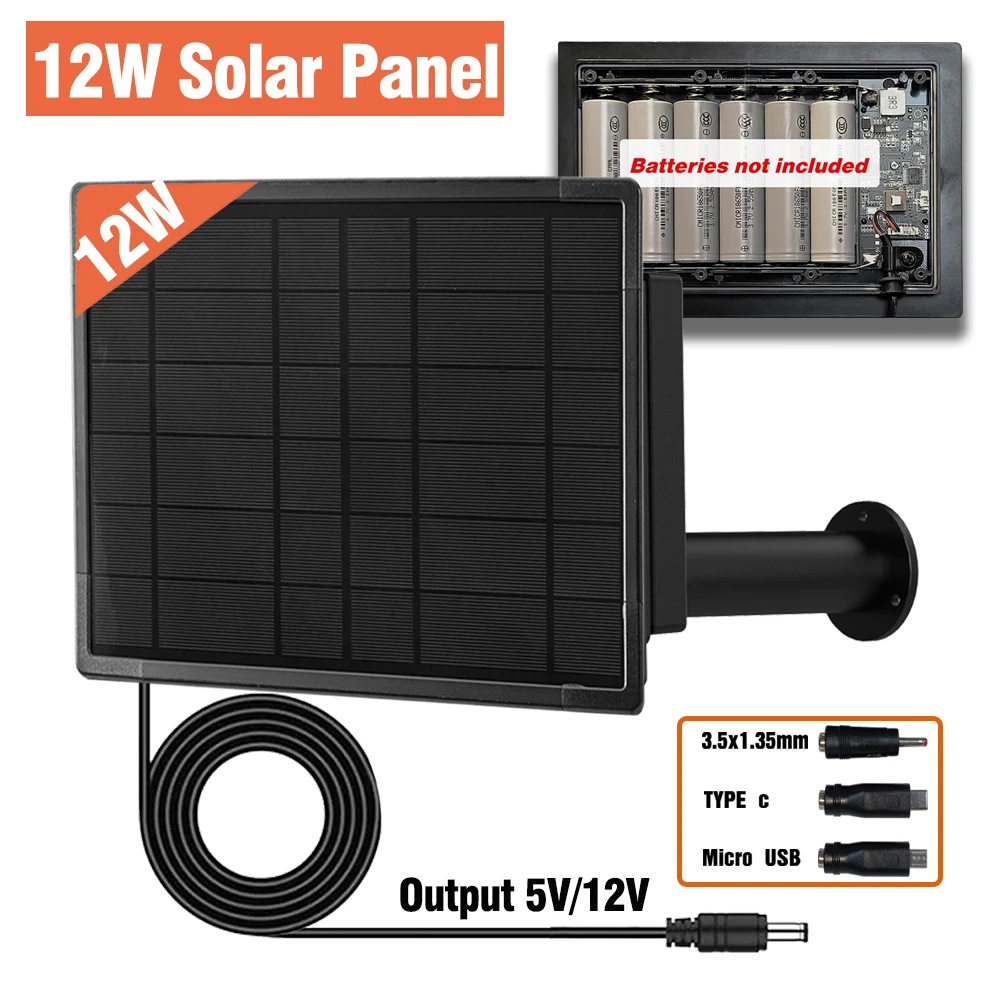 Panel słoneczny 12W z baterią, micro USB, Type-C, wodoodporny IP66, ładowarka, wyjście 5V 12V, zasilacz, system oświetlenia LED do domu. — zdjęcie produktu 5
