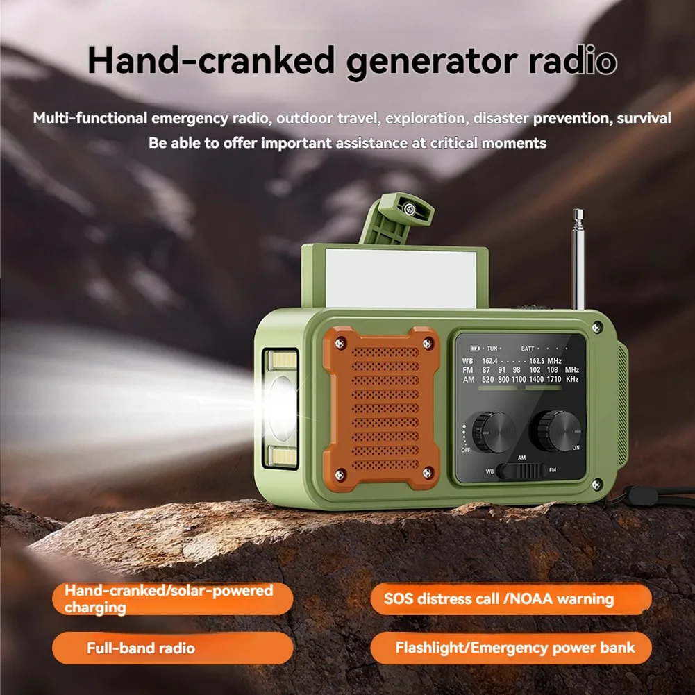 

A99E-Emergency Hand Crank Radio Full-Band AM/FM NOAA Weather Alert Function SOS LED Light Flashlight Power Bank Solar Charging