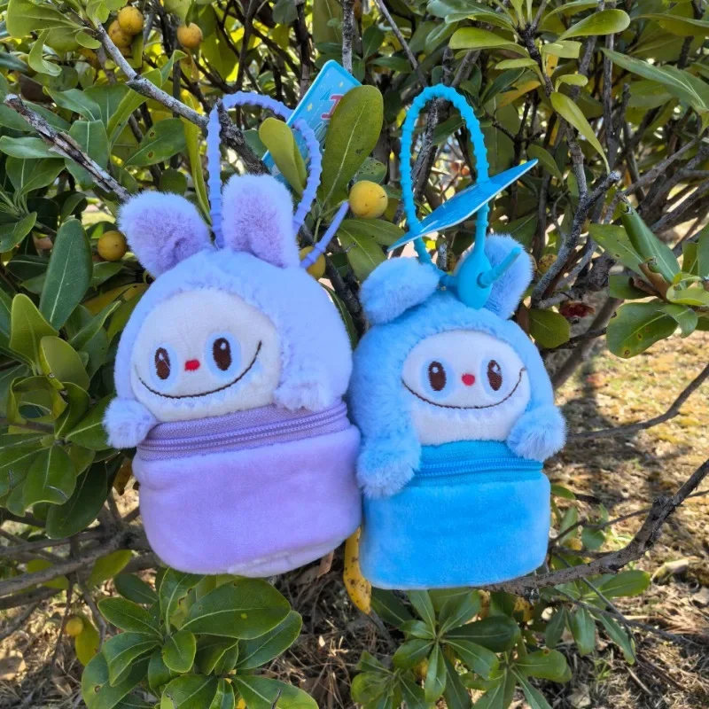 Porte-clés en peluche Kawaii Labubu pour enfants, mini sac de rangement pour écouteurs, sac à dos pour enfants, pendentif fille, porte-monnaie, cadeaux de vacances, mode