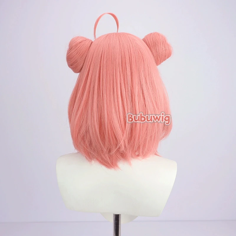 Bubuwig Synthetic Hair Sasaki Saku Cosplay Wigs With Buns Virtual YouTuber Sasaki Saku 35cm Short Pink Cos Wig Heat Resistant