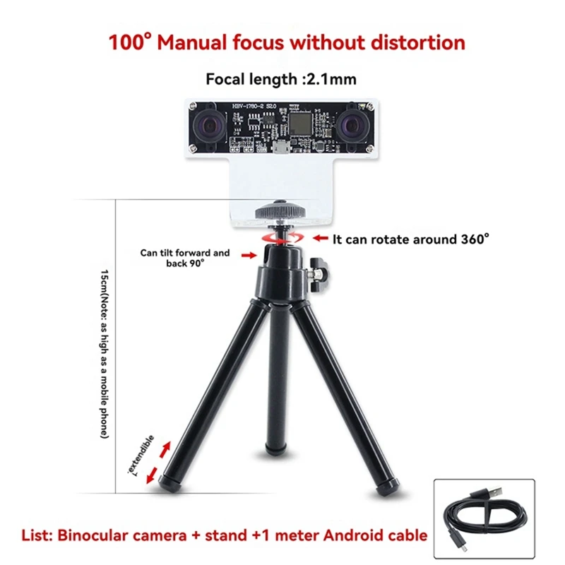 

100 Degree Camera Module OV9732 1MP 2.1Mm Dual Camera Module Manual Focus+Shell+Tripod For Winxp/7/8/10 Linux/Android