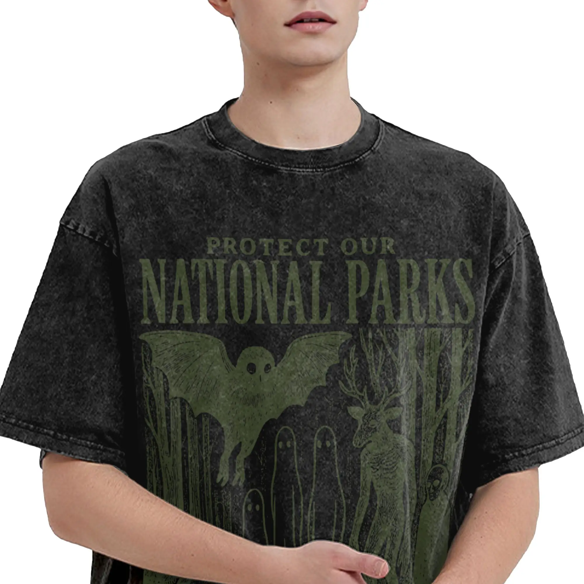 Protect Our National Parks or We'll Haunt Your Backyard  Washed T Shirt Streetwear Hip Hop Novelty T-Shirts  Tees Men Women