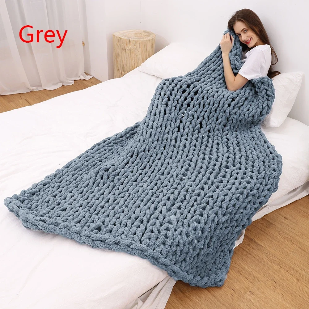 Chenille Stick Knitted Blanket Woolen Blanket Handmade Thick Wool Woven Blanket Chair Decor Warm Yarn Knitted Photography Props