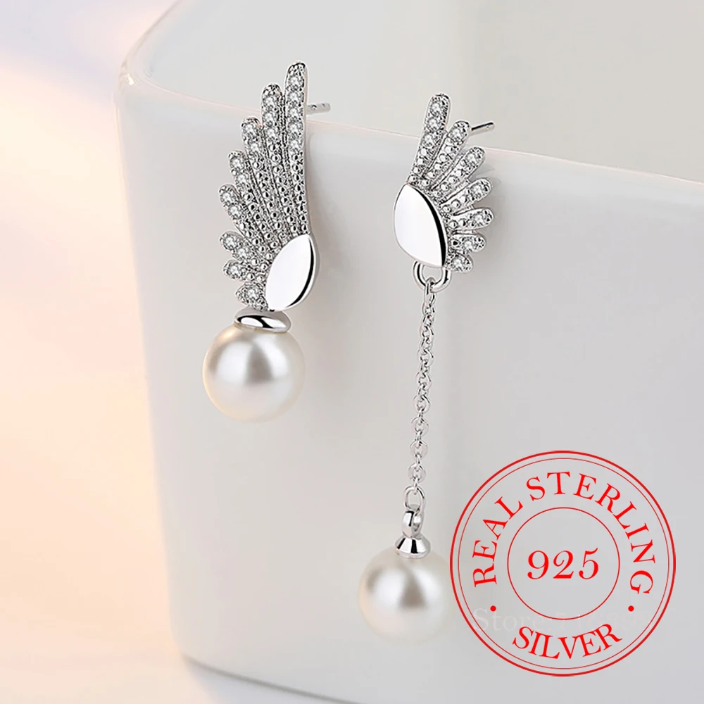 Joyería de plata de ley 925, pendientes simples de cristal con borlas largas y perlas para mujer, joyería para fiesta de boda, regalo para amiga