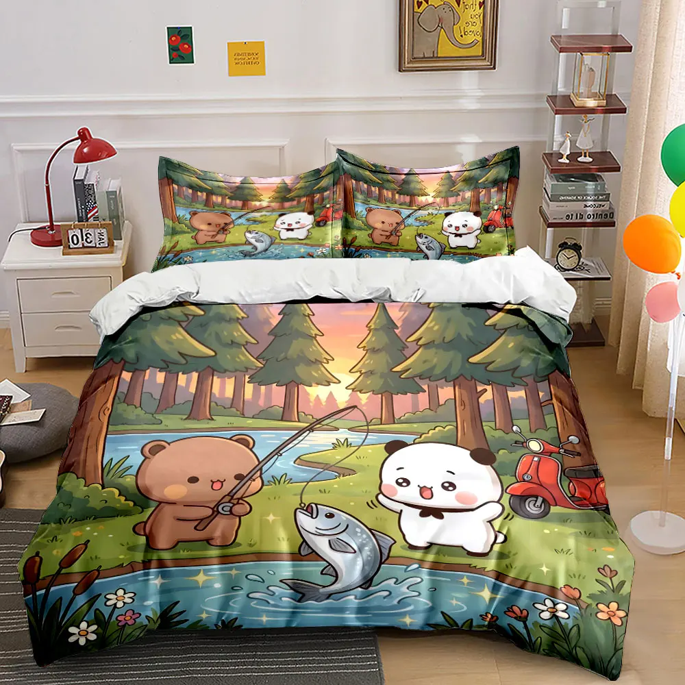 Forest stream fishing fun scene Print Soft Comfortable Duvet Cover Bedding Set Included 1*Duvet Cover 2*Pillowcases