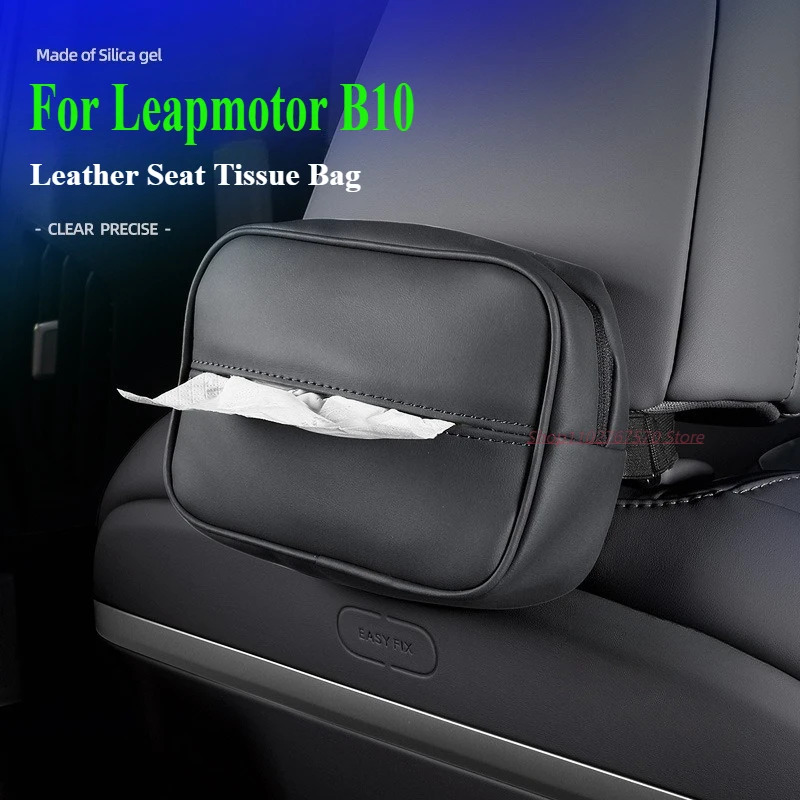 

For Leapmotor B10 Leather Zipper Seat Tissue Bag Box Back Hanging Type Storage Bag Car Interior Accessories