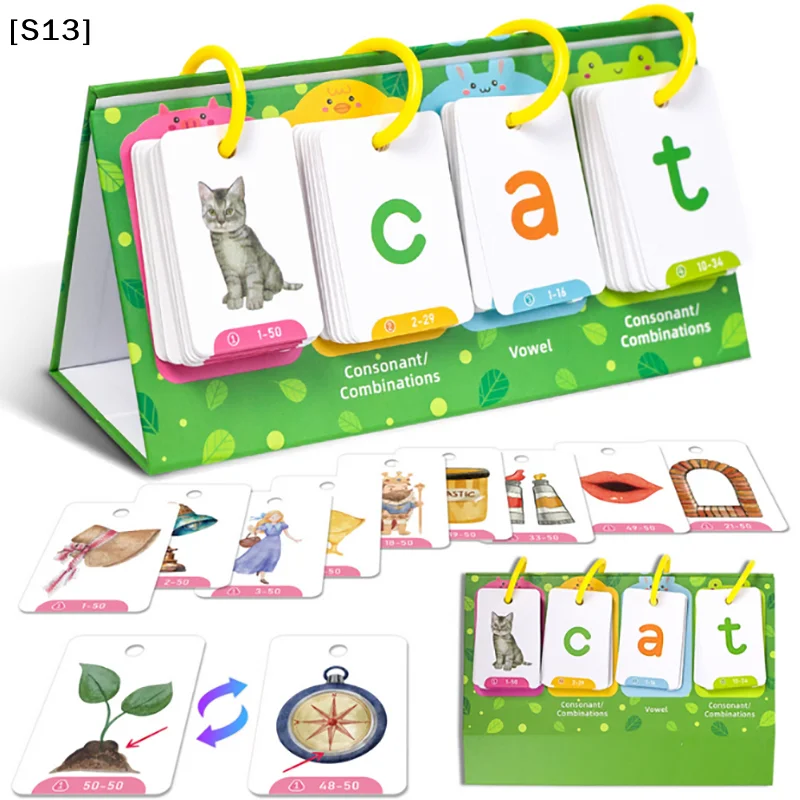 

Kids CVC Words Flashcards Phonics Flip Chart Word Builder Sight Words Activity Learning Tool Speech Therapy Special Education[Q]