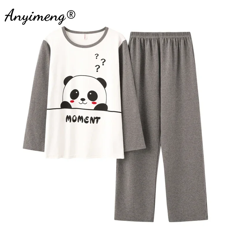 New Pajama Fashion 4XL Pyjamas Long Sleeved Long Pants Kawaii Cartoon Panda Printing Fall Winter Big Size Young Couple\'s Pijamas