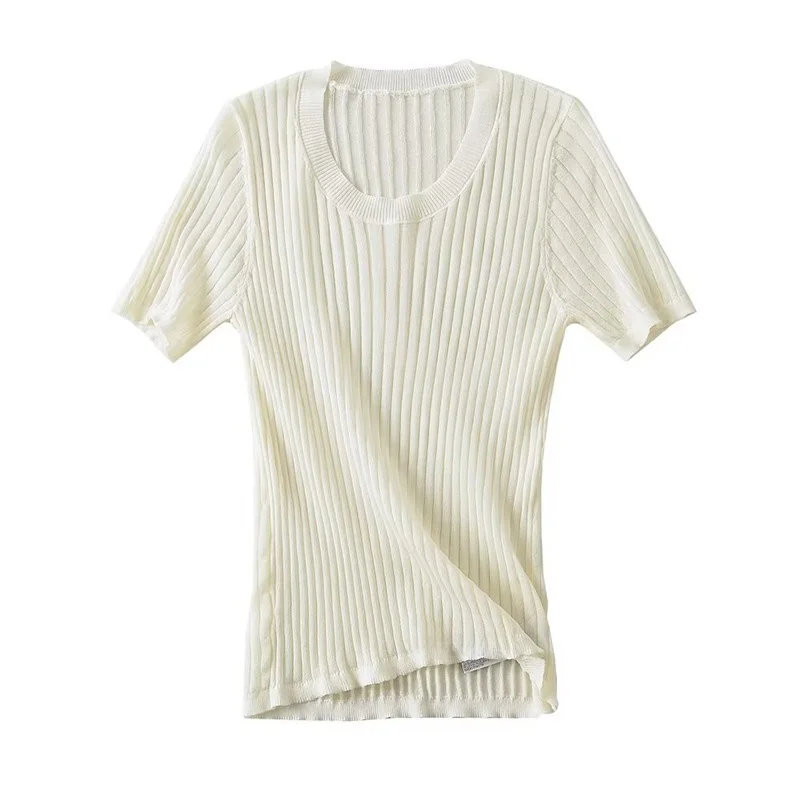 

Faionable round Ne ort Sve T-irt Women's Slimming Versatile Summer New Arrival Sle 25-29 Years Old Pure Color Co...
