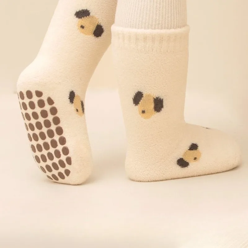 

Унисекс-носки для малышей, утолщенные, до середины икры, нескользящие, для дома, с мультяшным дизайном, термоизоляционные, для зимы, для обучения ходьбе