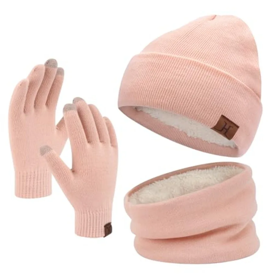 

Winter Beanie Hat Scarf Touchscreen Gloves Set for Men and Women, Beanie Gloves Neck Warmer Set with Warm Knit Fleece Lined