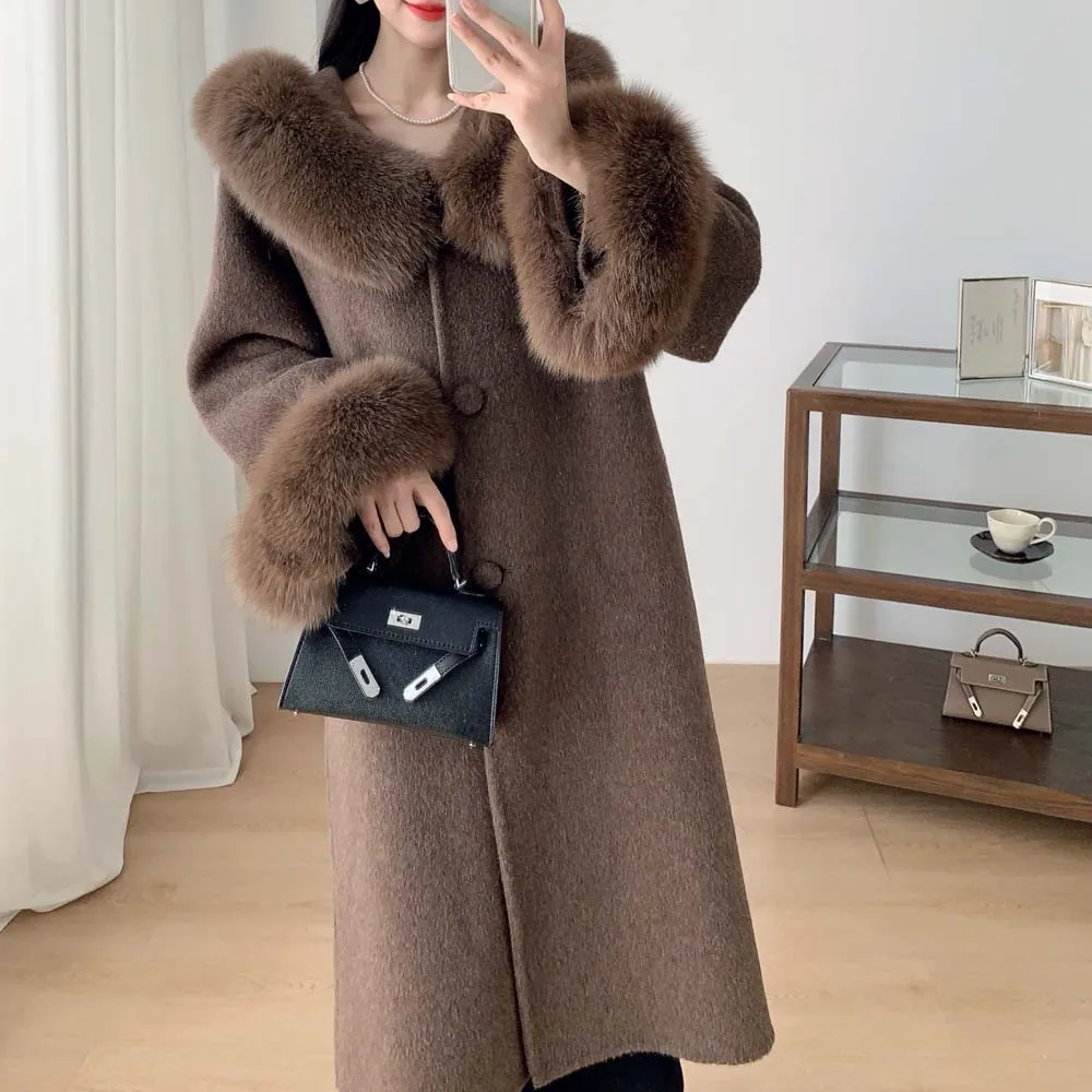 2025 outono inverno casaco de lã para mulheres gola de pele manga comprida casacos cardigan