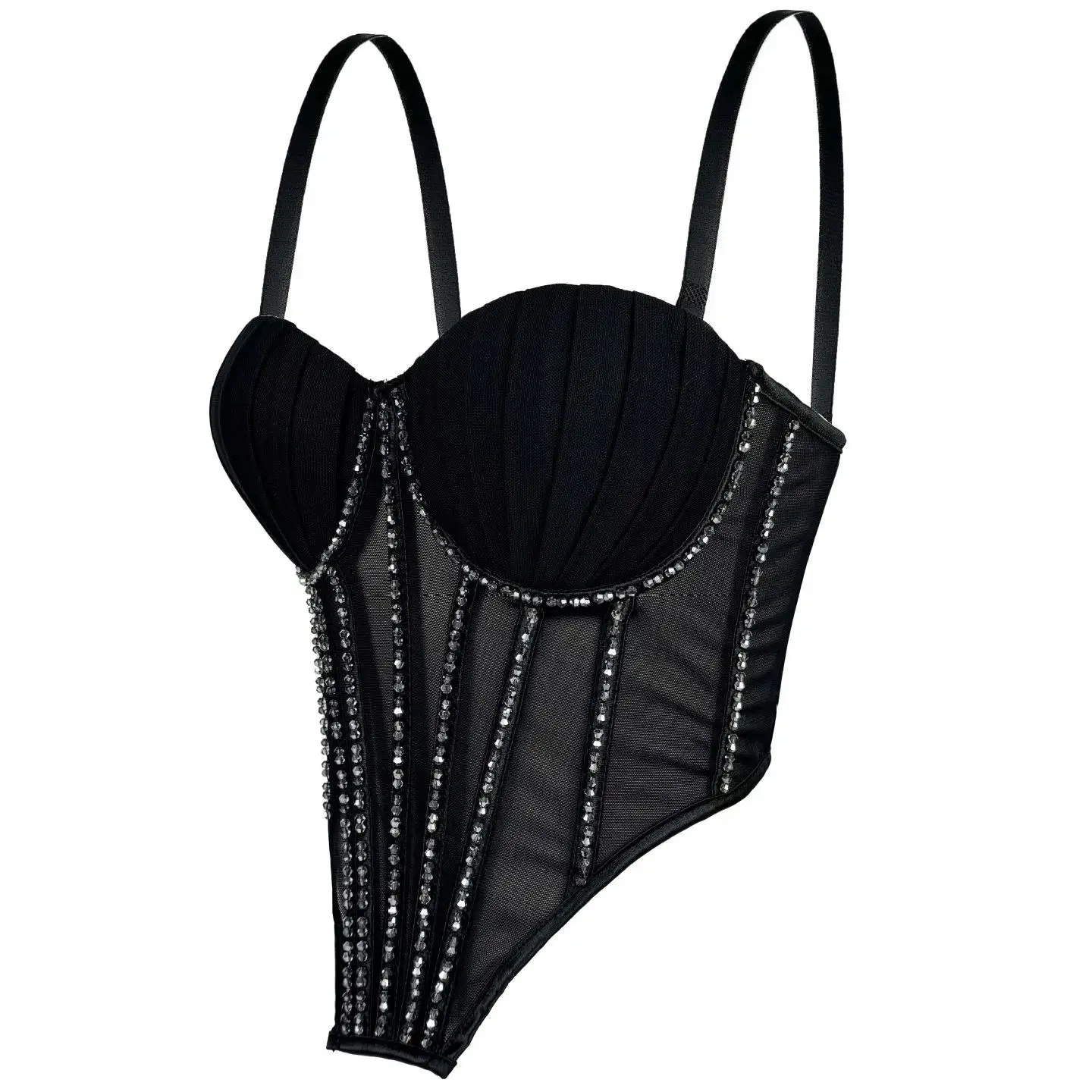 Flashing Drill Fishbone Tops Push Up Bra Vest Sexy Women\'s Corset See Through Mesh Crop Top 2025 Summer Party Brasieres Camisole