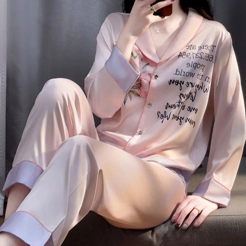 Fashionable Hot Pajamas Ladies in Spring Autumn New Long-sleeved High-end Original Home Comfort Smooth and Soft Sleepwear Sets