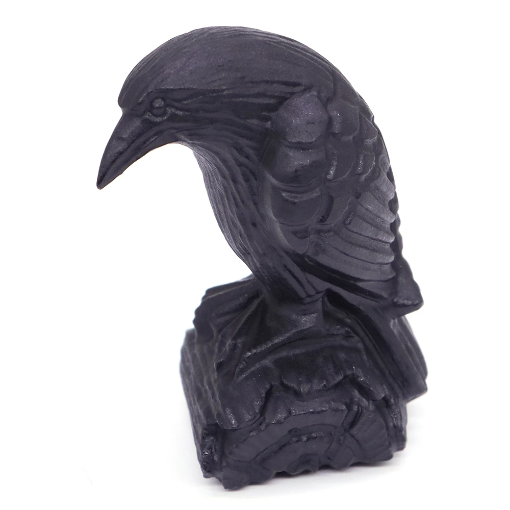 Natural Black Obsidian Carved Raven Statue Healing Crystal Crow Bird Figurine Halloween Ornaments Reiki Home Decoration Gift