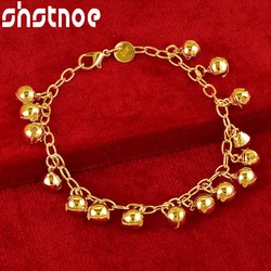 SHSTONE 24K Gold Small Bell Pendant Bracelets For Woman Man Fashion Party Birthday Wedding Engagement Charm Jewelry