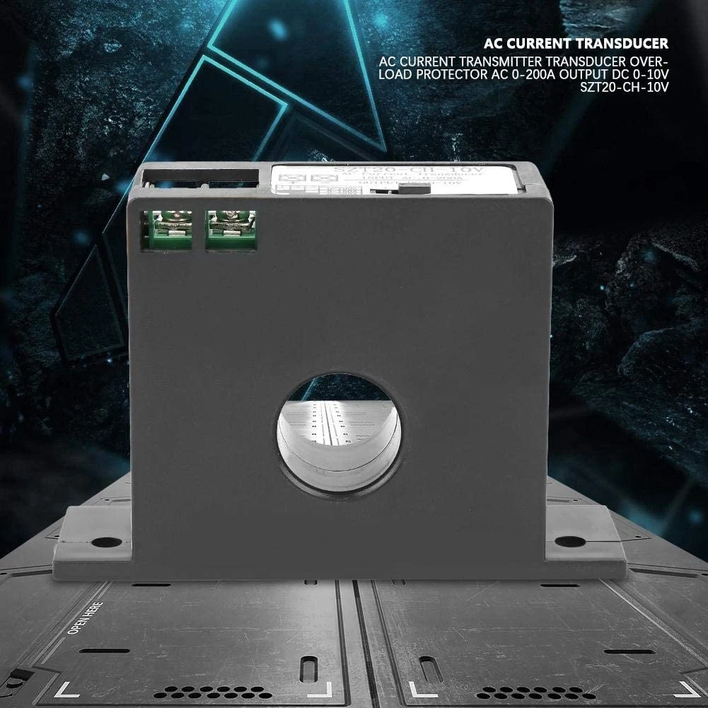 AC Current Transmitter AC Current Transducer Overload Protector Input AC 0-200A Output DC 0-10V SZT20-CH-10V