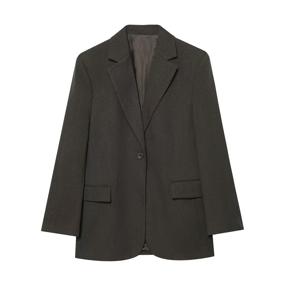 

DiYiG WOMAN 2025 осенний новый модный смешанный костюм в стиле ретро с длинными рукавами, шикарная повседневная куртка с одной пряжкой и разрезом сзади, верхняя одежда Mujer