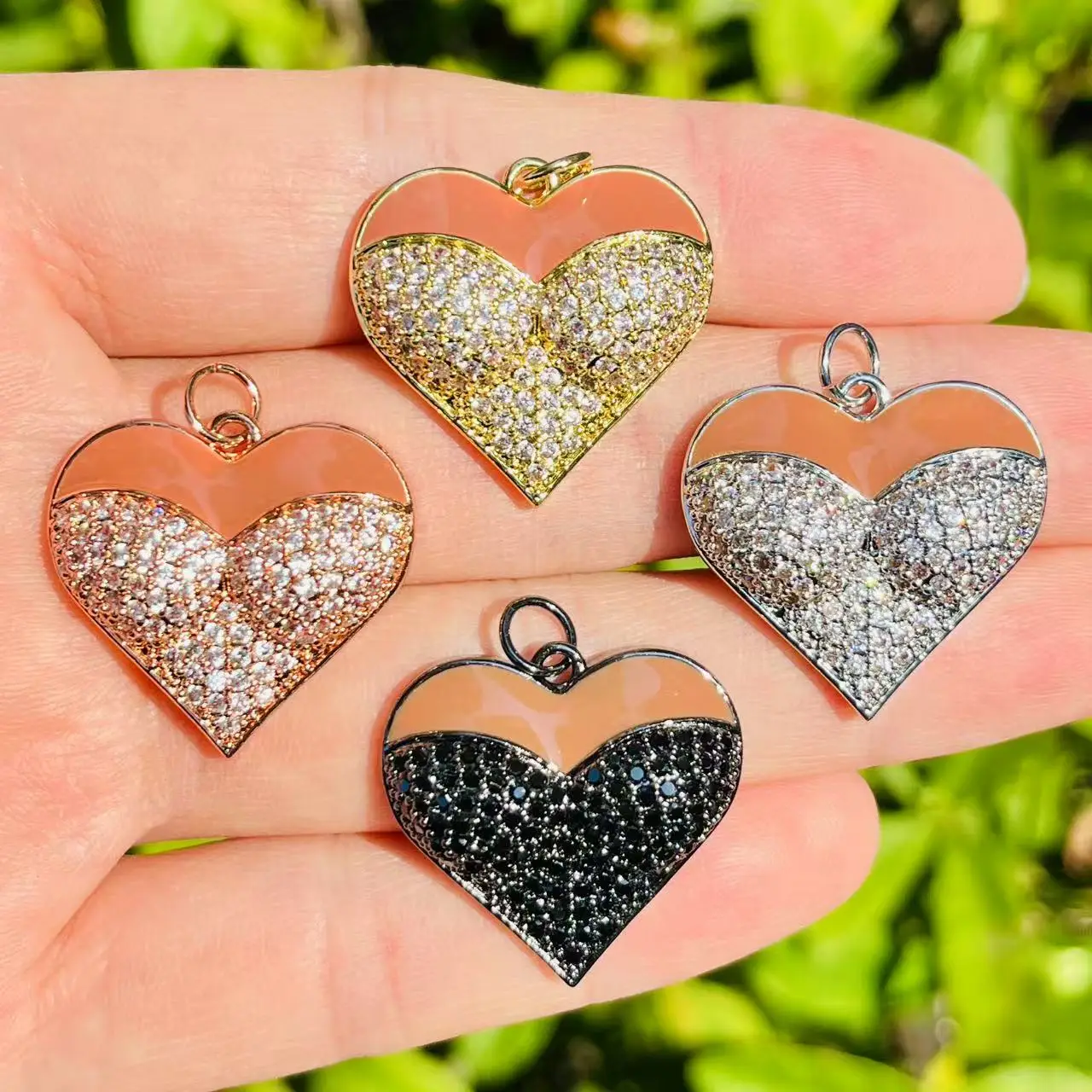 

5Pcs Zircon Pave Copper Women Dress Heart Charms DIY Craft Gift for Women Jewelry Making