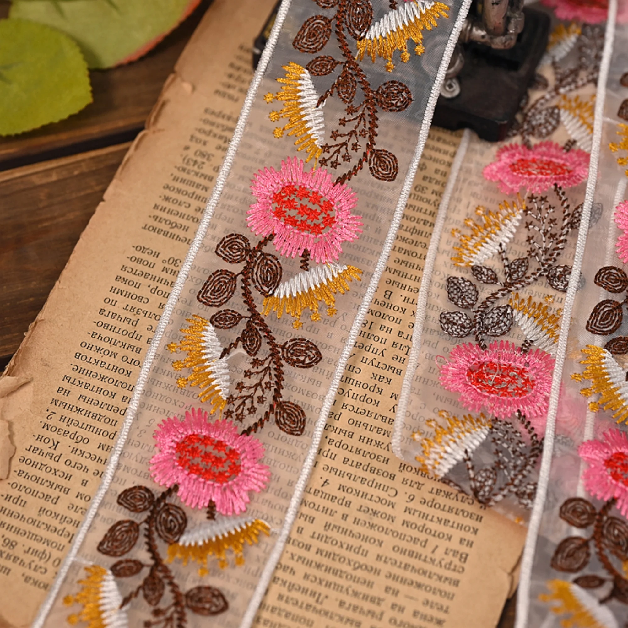 Colorful Floral Embroidered Organza Trims for Hanfu Ethnic Style DIY – Lace Ribbon Applique for Bags, Hats, Dresses, Costume Cr