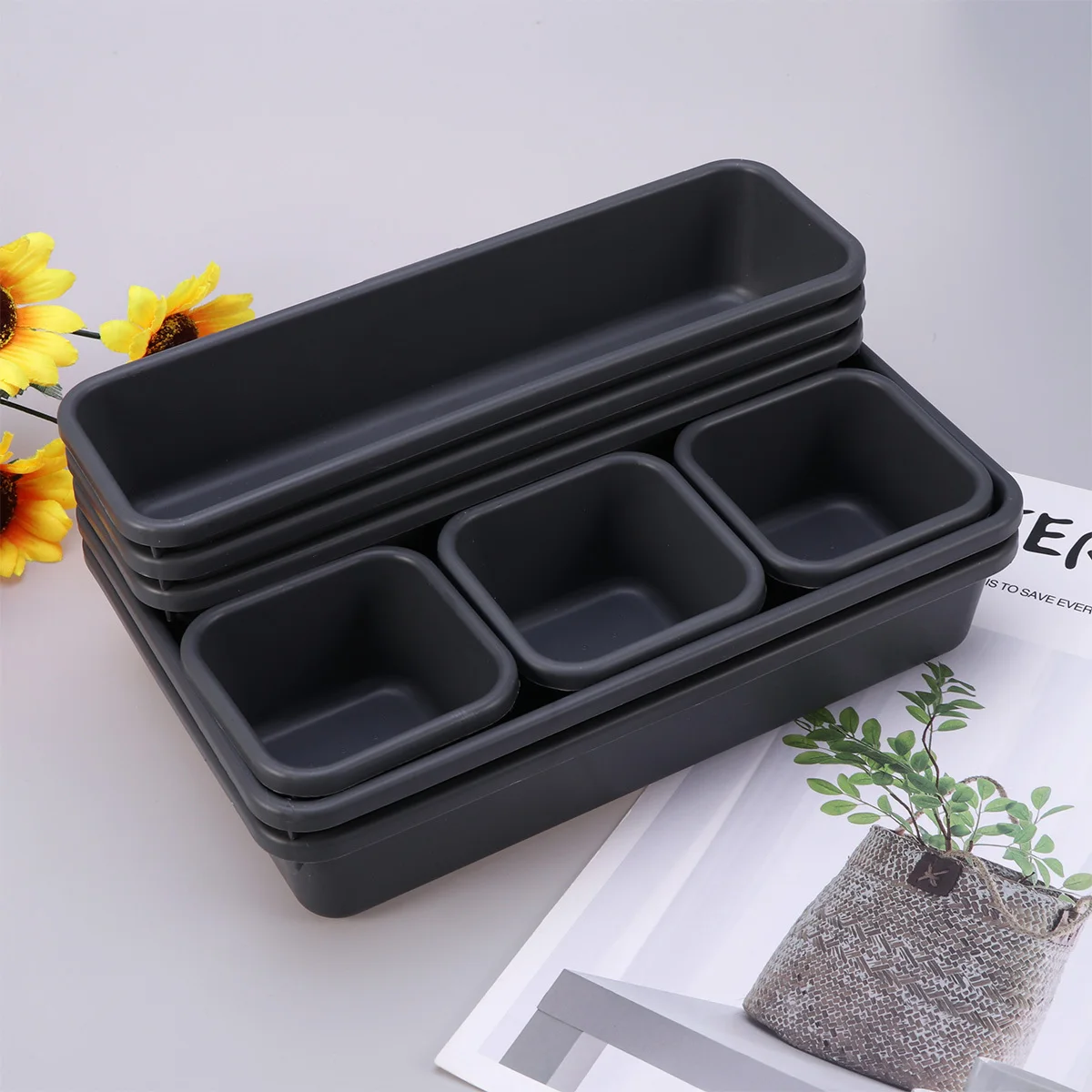 

8pcs Plastic Divider Box 8-Compartment Storage Drawer For Desktop Tableware Organizer Household Items Drawer Tray